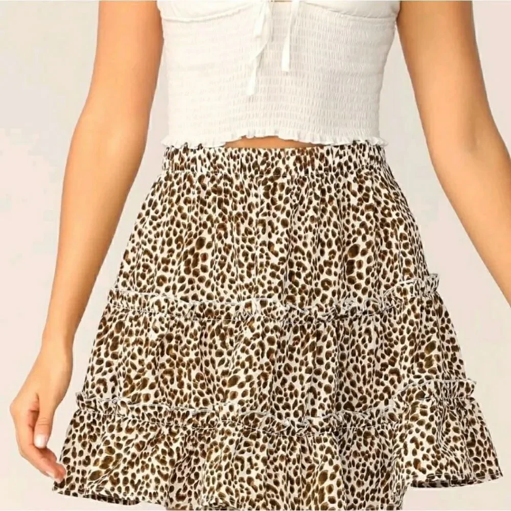 Ruffled Leopard Print Mini Skater Skirt - Picture 4 of 8